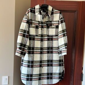 Ducie London Abi Brushed Wool Lined Long Shacket in Black Orange Check One Size